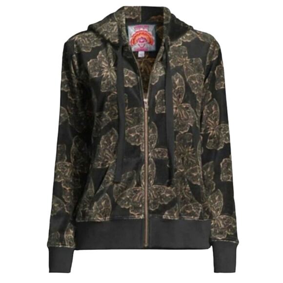 Johnny Was Hoodie Sweater Women XS Black Velour Butterfly Full Zip Bohemian Boho - Picture 10 of 12